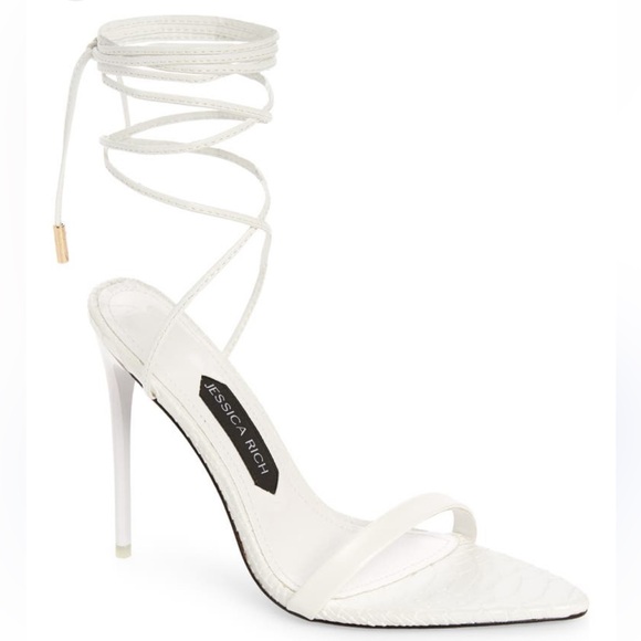 JESSICA RICH White Stiletto Heels, Ankle Straps, Pointed Toe. Size 36EU/5.5 US - Picture 1 of 10